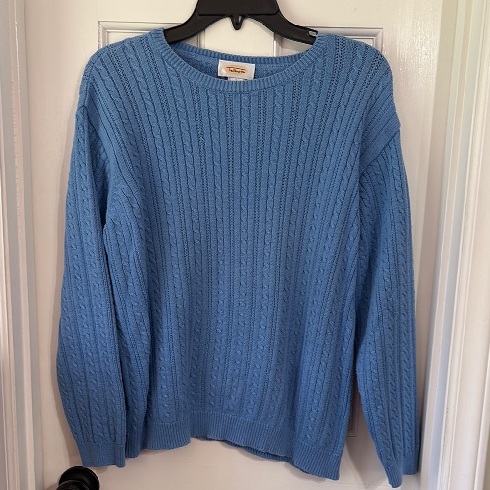 Talbots Light Blue Crewneck Sweater with Ribbed Knit Texture Talbots Large